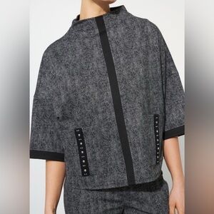 Joseph Ribkoff Black and Gray Herringbone Mock Neck Dolman Top size 12.